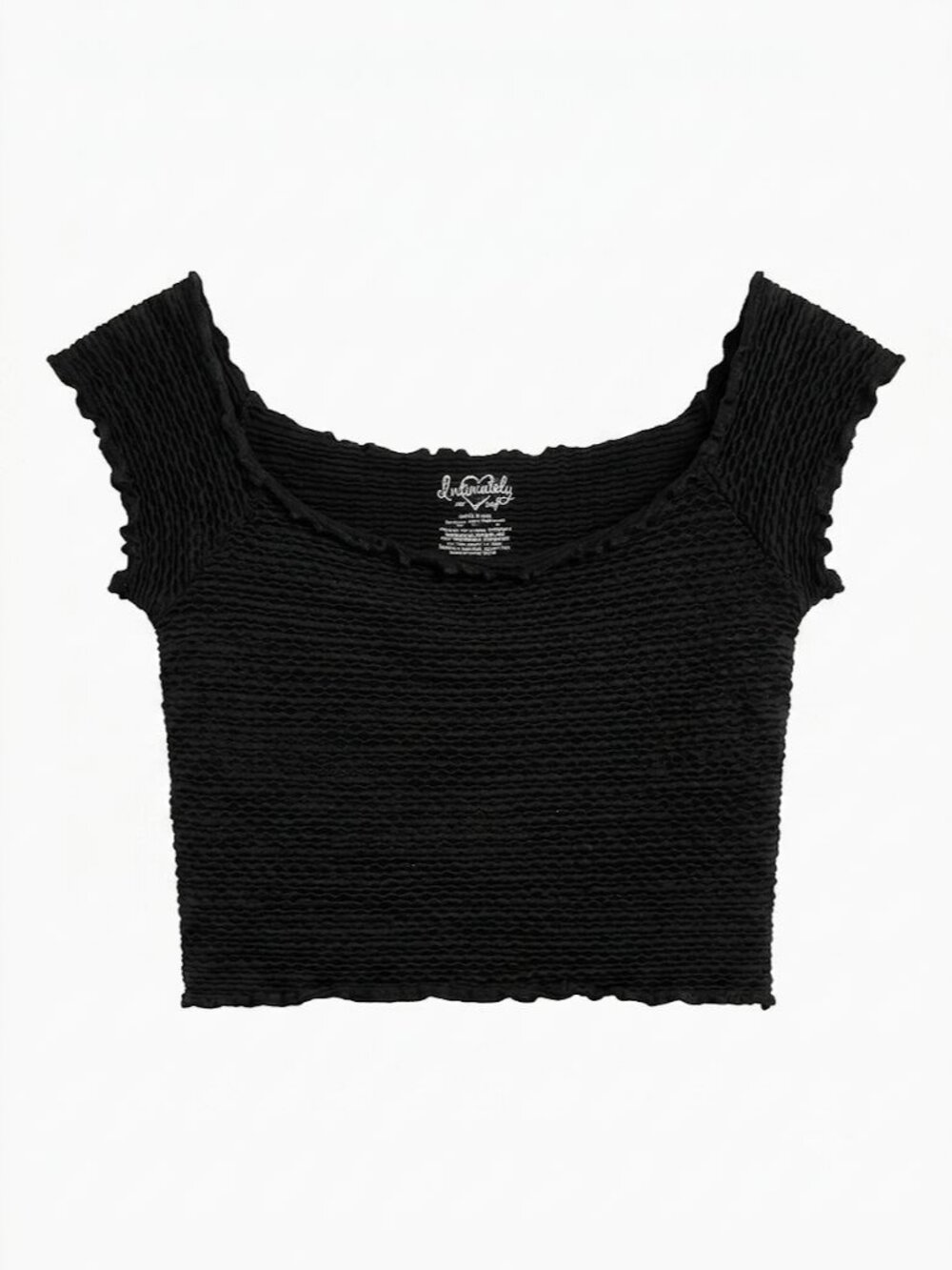Free People Intimately Black Smocked Ruffle Crop Top M/L Coquette Boho Knit